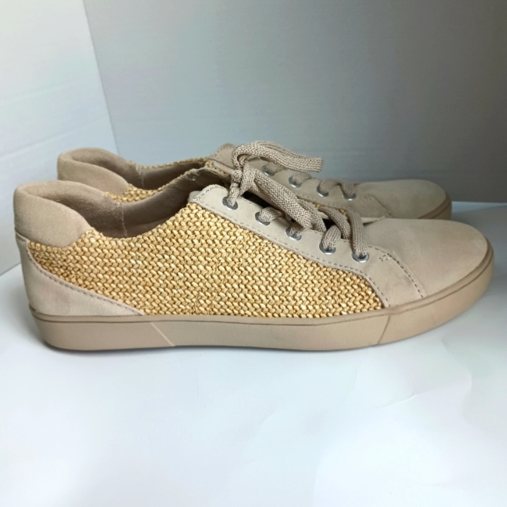 Naturalizer 11 Raffia Straw Sneaker Beige Leather Minimalist Resortwear Comfort